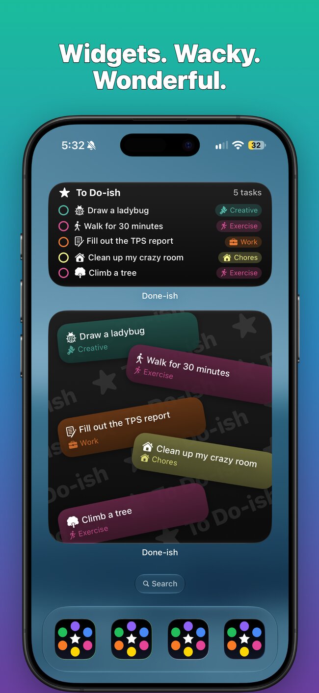 Done-ish widgets: Widgets. Wacky. Wonderful.